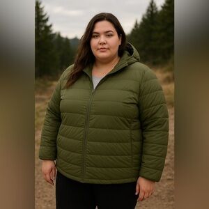 Girlfriend Collective Olive Puffer Jacket Size 5X Plus Size Packable Hooded
